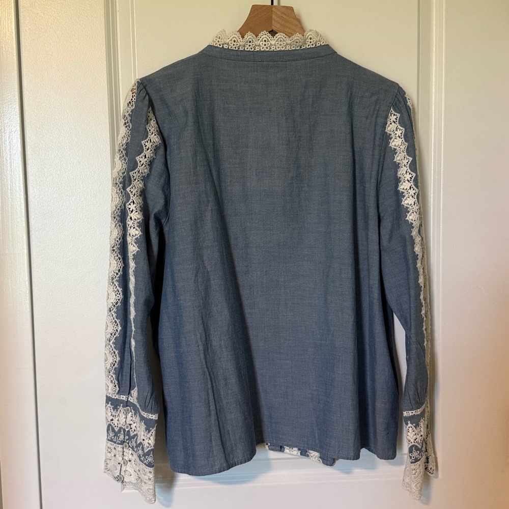 Sezane Rym Shirt Blue/ Ecru Embroidery - Size 14 - Picture 2 of 5
